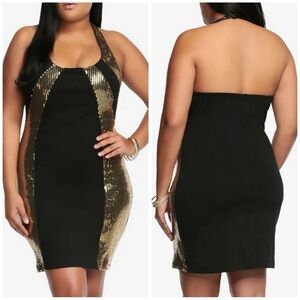 Torrid Black Gold Sequin Halter Bodycon Party Dress Womens 2x 18/20